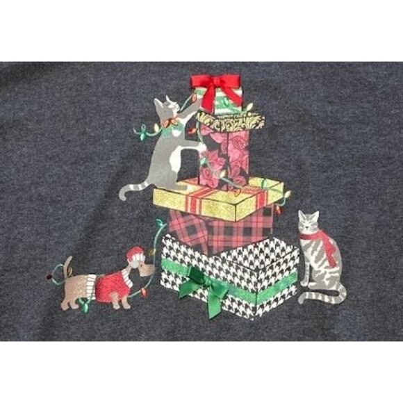 Karen Scott Glitter Top Women's PETITE SMALL Gray‎ CAT DOG Seasonal Graphic NEW - Picture 3 of 11